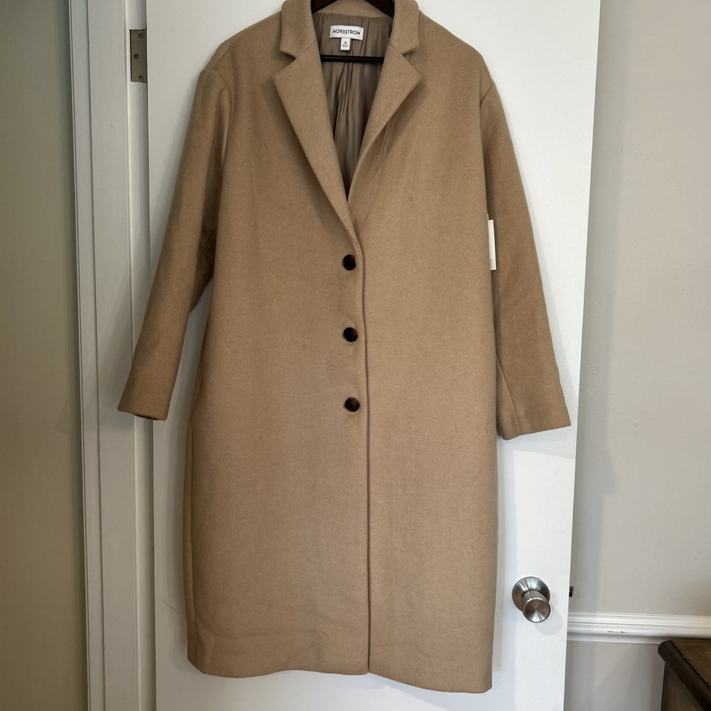 NWT Nordstrom Wool Cashmere Blend Camel Overcoat M Womens Tailored Winter Jacket
